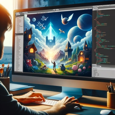 Un desarrollador que utiliza el software Unity, creando un juego para diferentes plataformas.